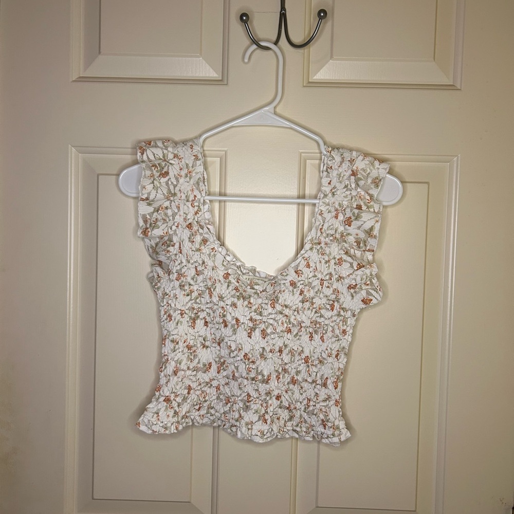 Floral Smocked Blouse - White and Pink